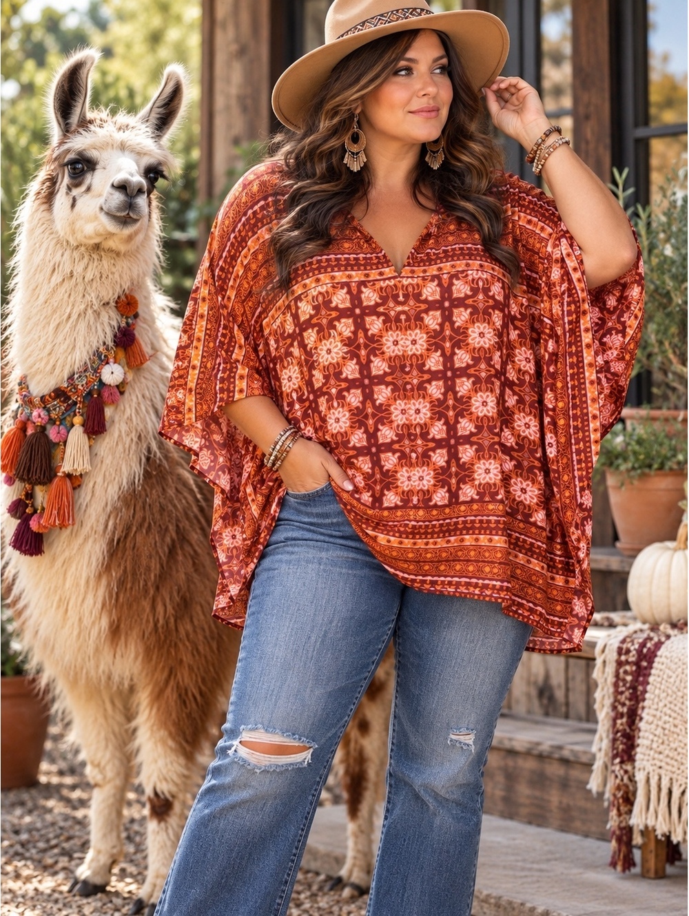 Weekend Suzanne Betro XL Oversize MSRP $86 Boho Style V-Neck Poncho Top A0001330